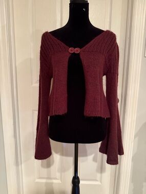 Burgundy Button-Front Women’s Sweater Cardigan